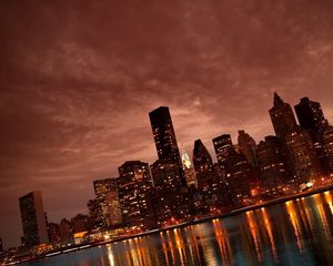 Preview wallpaper new york, manhattan, building, reflection, shore