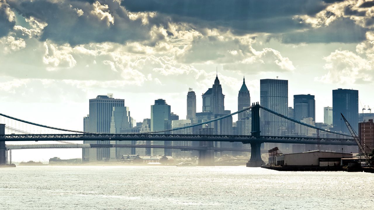 Wallpaper new york, manhattan, panorama, river, bridge