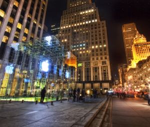 Preview wallpaper new york, night, apple, buildings, offices, hdr