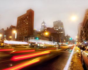 Preview wallpaper new york, night, buildings, traffic, road