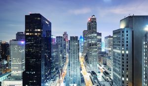 Preview wallpaper new york, night, skyscrapers, top view, light