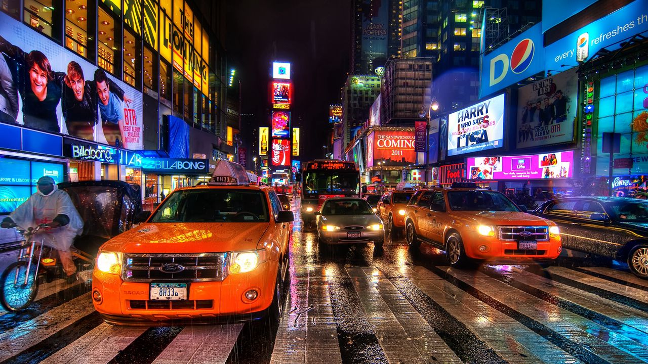 Wallpaper new york, night, taxi, pedestrian crossing