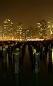 Preview wallpaper new york, river, buildings, night