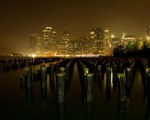 Preview wallpaper new york, river, buildings, night