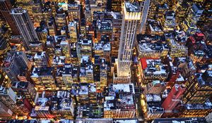 Preview wallpaper new york, skyscrapers, buildings, roofs, lights, night, winter