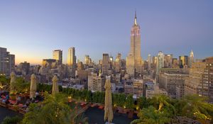 Preview wallpaper new york, skyscrapers, palm trees, buildings, view from above