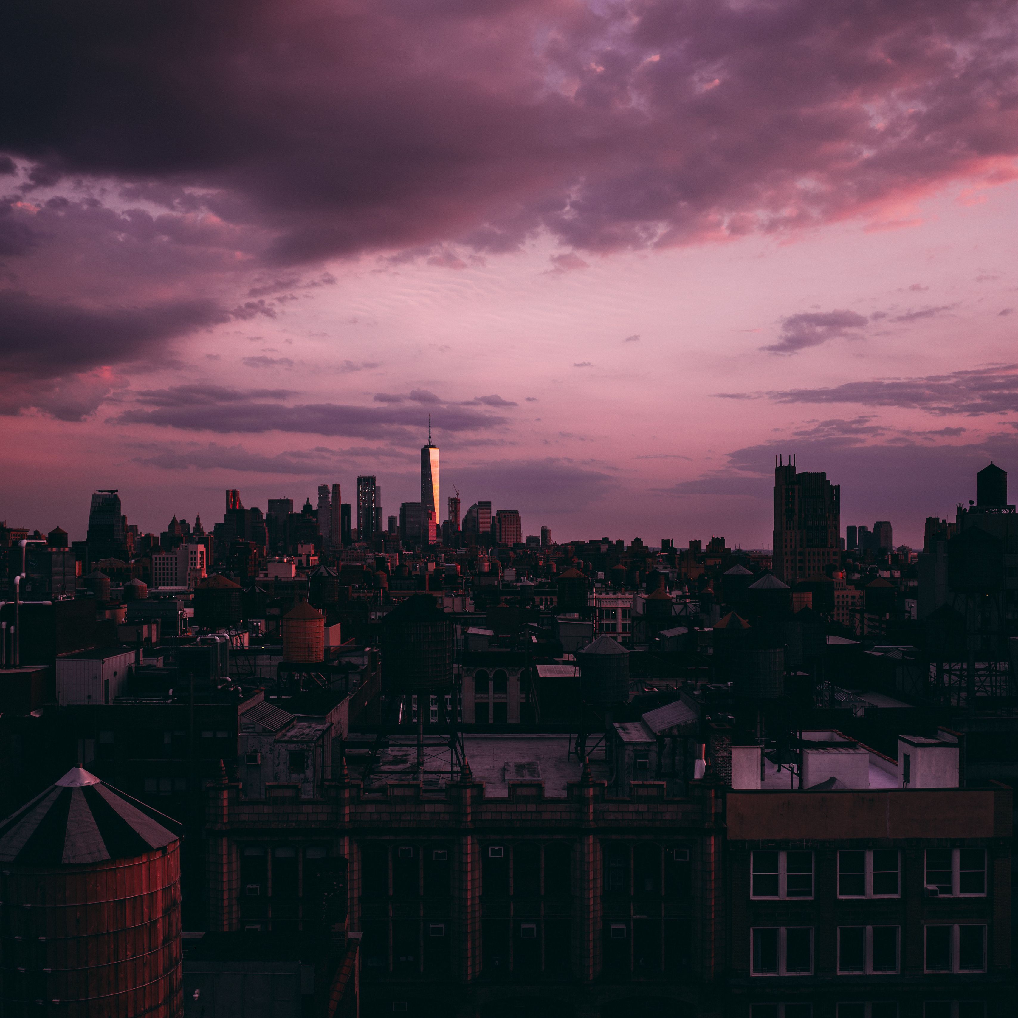 Download wallpaper 3415x3415 new york, skyscrapers, sunset, clouds, usa ...