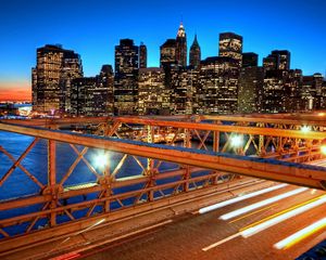 Preview wallpaper new york, sunset, bridge, skyscrapers