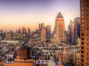 Preview wallpaper new york, sunset, buildings, hdr