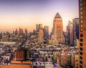 Preview wallpaper new york, sunset, buildings, hdr