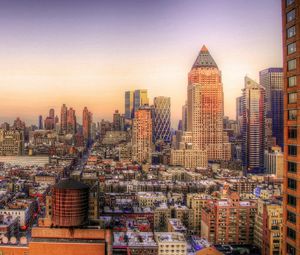 Preview wallpaper new york, sunset, buildings, hdr