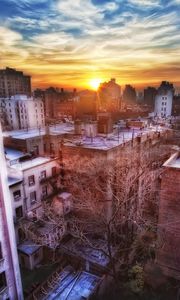 Preview wallpaper new york, sunset, buildings, top view, hdr