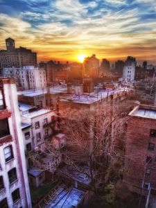 Preview wallpaper new york, sunset, buildings, top view, hdr