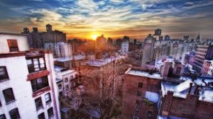 Preview wallpaper new york, sunset, buildings, top view, hdr