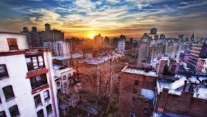 Preview wallpaper new york, sunset, buildings, top view, hdr