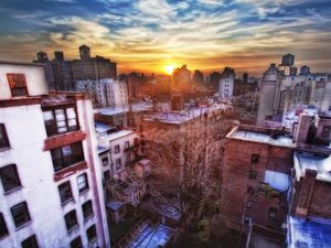 Preview wallpaper new york, sunset, buildings, top view, hdr