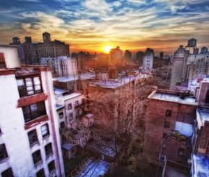 Preview wallpaper new york, sunset, buildings, top view, hdr