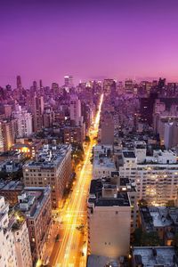 Preview wallpaper new york, sunset, buildings, city lights, top view