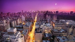 Preview wallpaper new york, sunset, buildings, city lights, top view