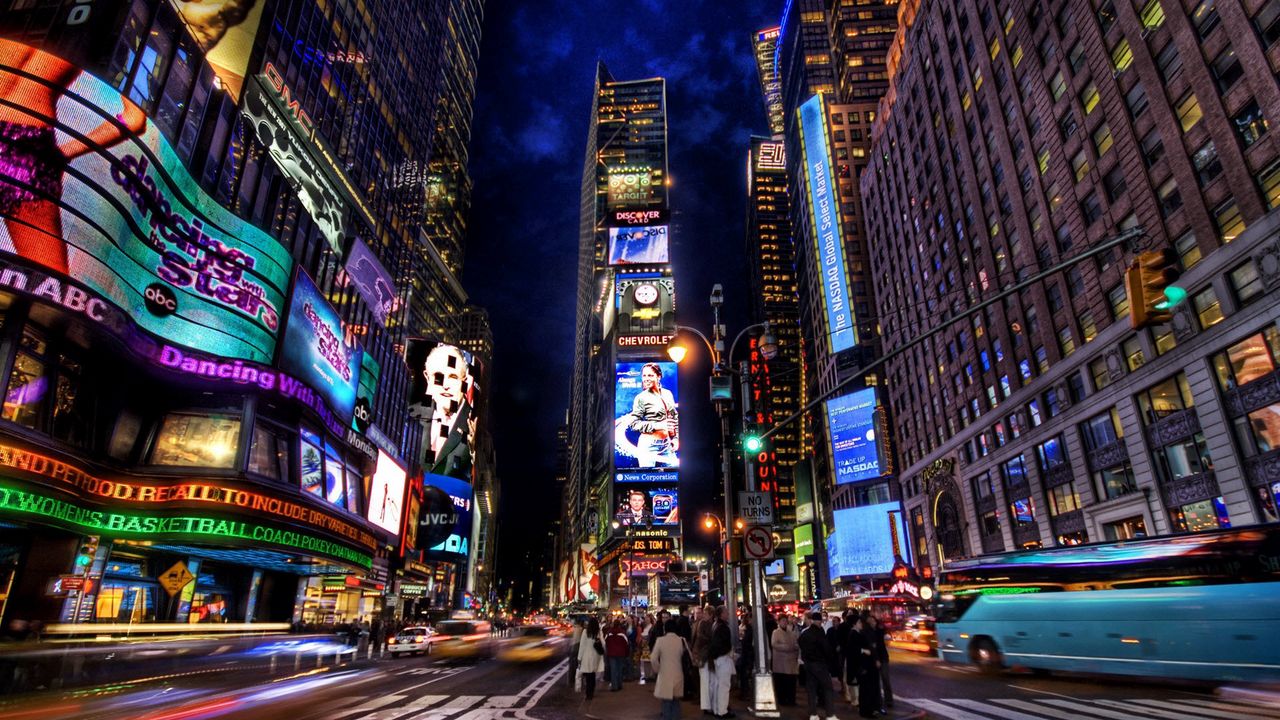 Wallpaper new york, times square, street, night, home, people, lights, advertising