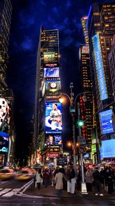 Preview wallpaper new york, times square, street, night, home, people, lights, advertising