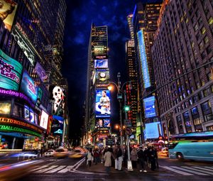 Preview wallpaper new york, times square, street, night, home, people, lights, advertising