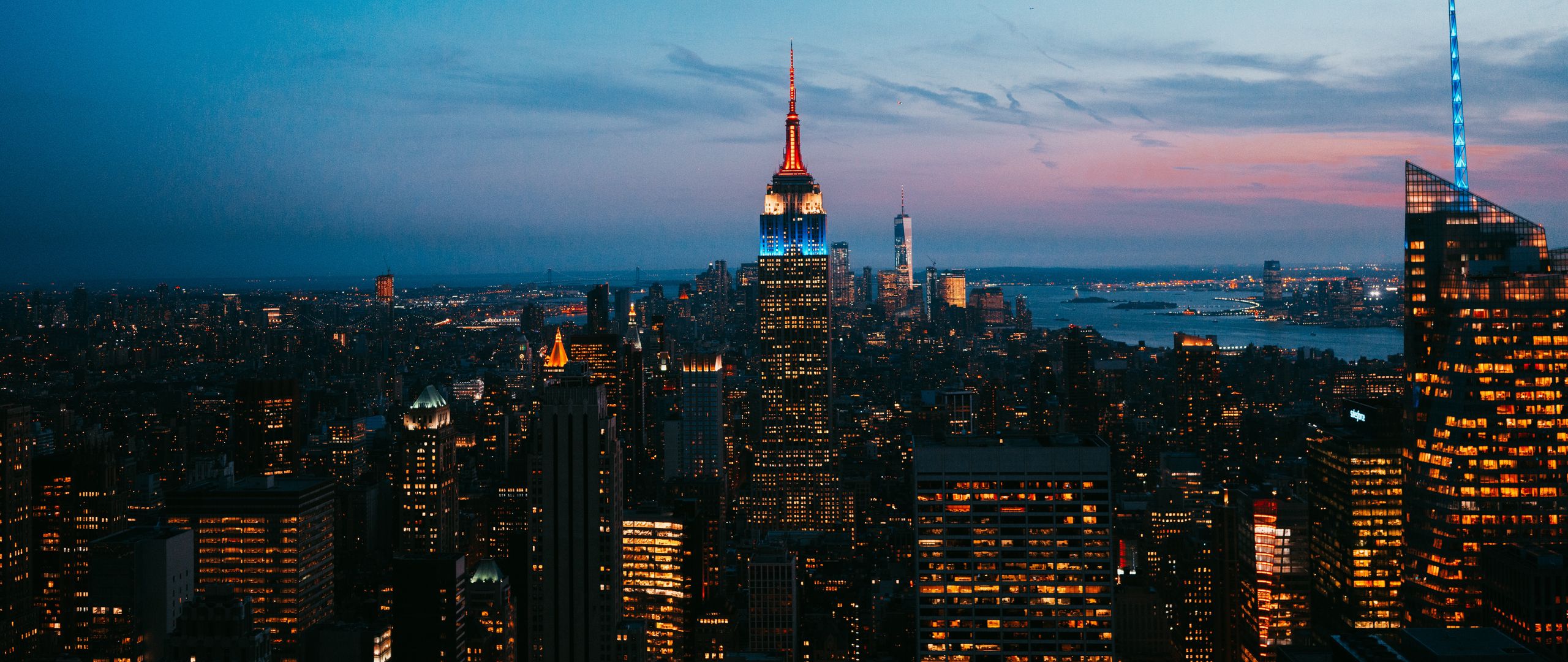 Download Wallpaper 2560x1080 New York, Skyscrapers, Night, City