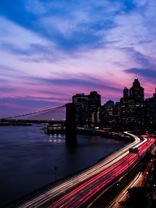 Preview wallpaper new york, usa, night, night city, road, buildings