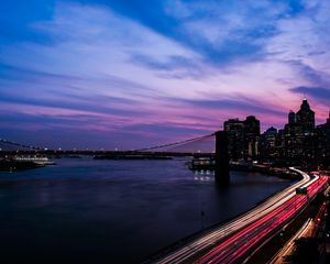 Preview wallpaper new york, usa, night, night city, road, buildings