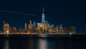 Preview wallpaper new york, usa, night city, panorama, skyscrapers, beach