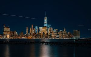 Preview wallpaper new york, usa, night city, panorama, skyscrapers, beach