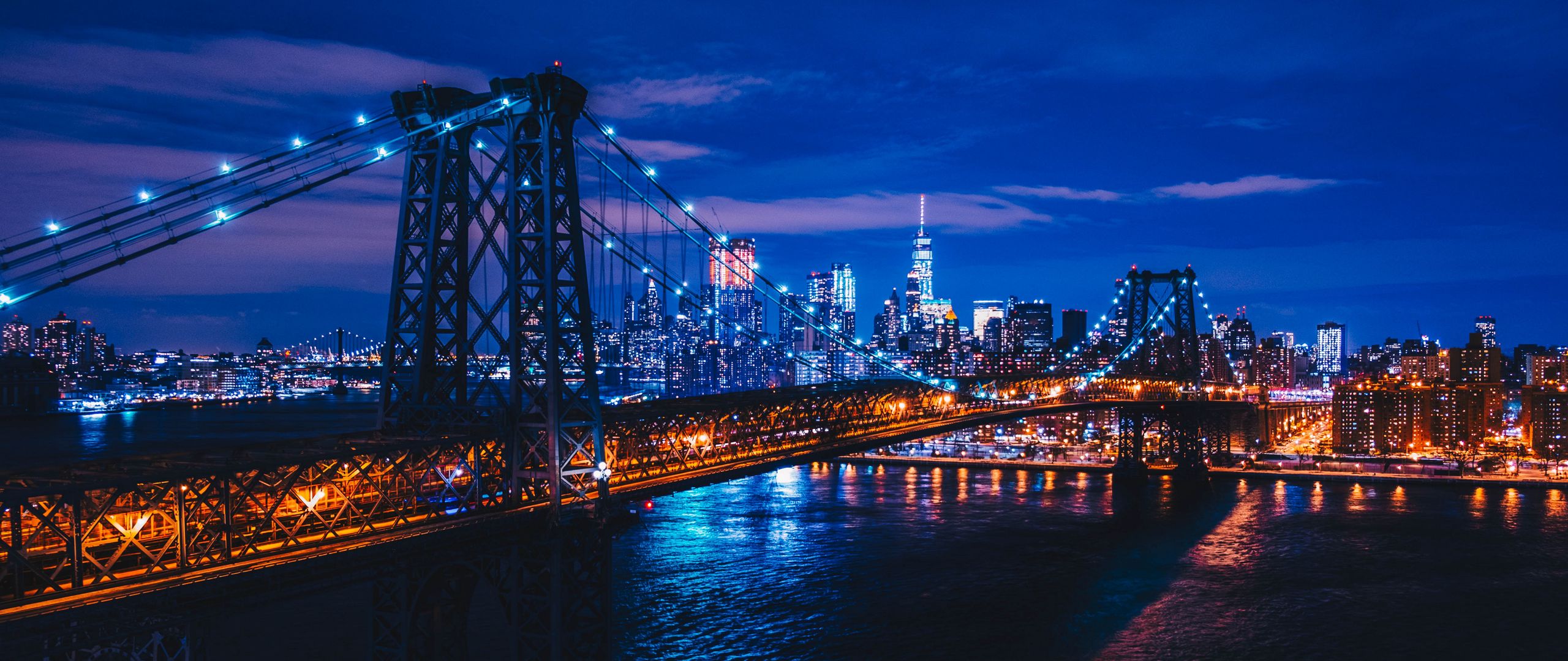 Download Wallpaper 2560x1080 New York Usa Night City Bridge Dual Wide 1080p Hd Background