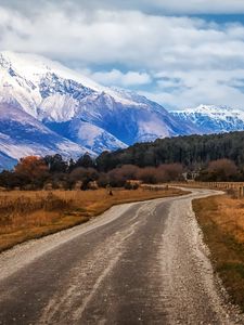 Preview wallpaper new zealand, glenorchy, mountain, field, road