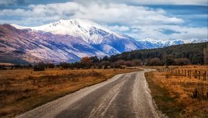 Preview wallpaper new zealand, glenorchy, mountain, field, road