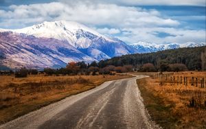 Preview wallpaper new zealand, glenorchy, mountain, field, road