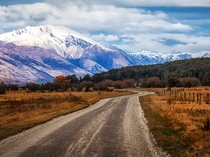 Preview wallpaper new zealand, glenorchy, mountain, field, road