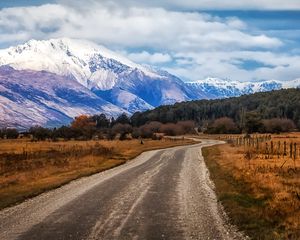 Preview wallpaper new zealand, glenorchy, mountain, field, road