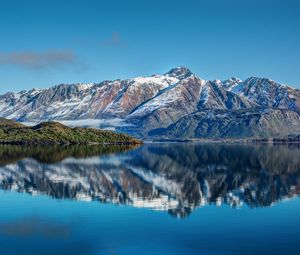 Preview wallpaper new zealand, mountains, river, sea, sky, landscape