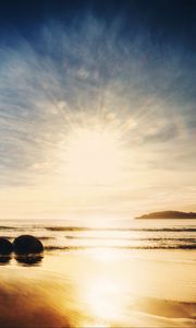 Preview wallpaper new zealand, ocean, sunrise, rocks