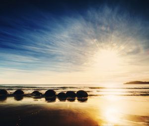 Preview wallpaper new zealand, ocean, sunrise, rocks