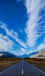 Preview wallpaper new zealand, road, highway, mountain, blue, sky, clouds