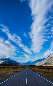 Preview wallpaper new zealand, road, highway, mountain, blue, sky, clouds