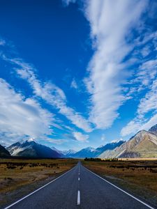 Preview wallpaper new zealand, road, highway, mountain, blue, sky, clouds