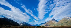 Preview wallpaper new zealand, road, highway, mountain, blue, sky, clouds