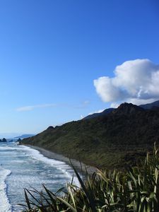 Preview wallpaper new zealand, sea, mountain, beach