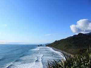 Preview wallpaper new zealand, sea, mountain, beach