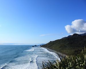 Preview wallpaper new zealand, sea, mountain, beach