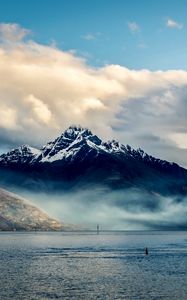 Preview wallpaper new zealand, sea, mountains, sky, clouds