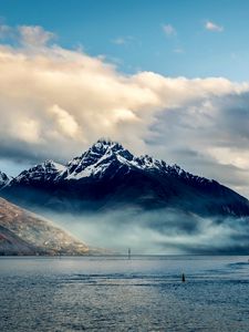 Preview wallpaper new zealand, sea, mountains, sky, clouds