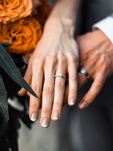 Preview wallpaper newlyweds, hands, rings, love, couple